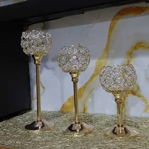 【Beli satu gratis dua】Tempat Lilin Kristal Emas dengan 3 Potongan untuk Dekorasi Rumah atau Hadiah