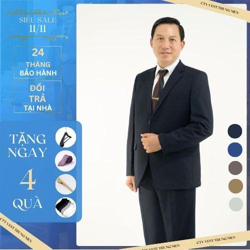  bộ vest nam,bộ vest nam trung niên 2 khuy chuẩn phom đứng tuổi  1 kẹp cà vạt -  1 áo somi - 1 móc treo - 1 cà vạt lụa Polo Kem Menswear Shirt 
