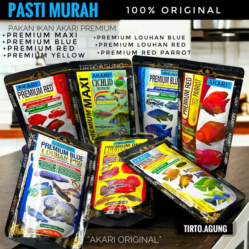 PROMO PELET AKARI PREMIUM MAXI BLUE YELLOW RED LOUHAN PRO CHICHLID  100g 100 gram pakan ikan hias predator RED PAROT warna multicolor tropical 0
