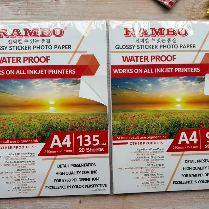 Rambo Glossy Sticker Photo Paper A4 20 Sheet 1pack 135gsm Waterproof ...
