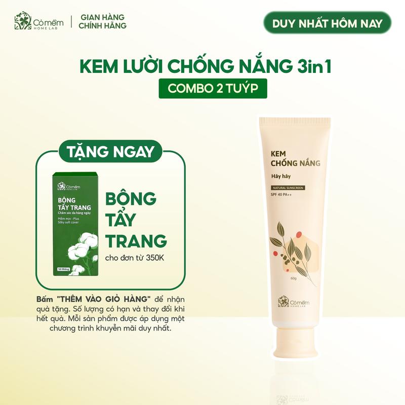 Combo 2 Kem Chống Nắng Nâng Tone Thiên Nhiên Thấm Nhanh An Toàn Cho Mọi Loại Da Khô Dầu Hây Hây SPF 40, PA ++ Cỏ Mềm 60g