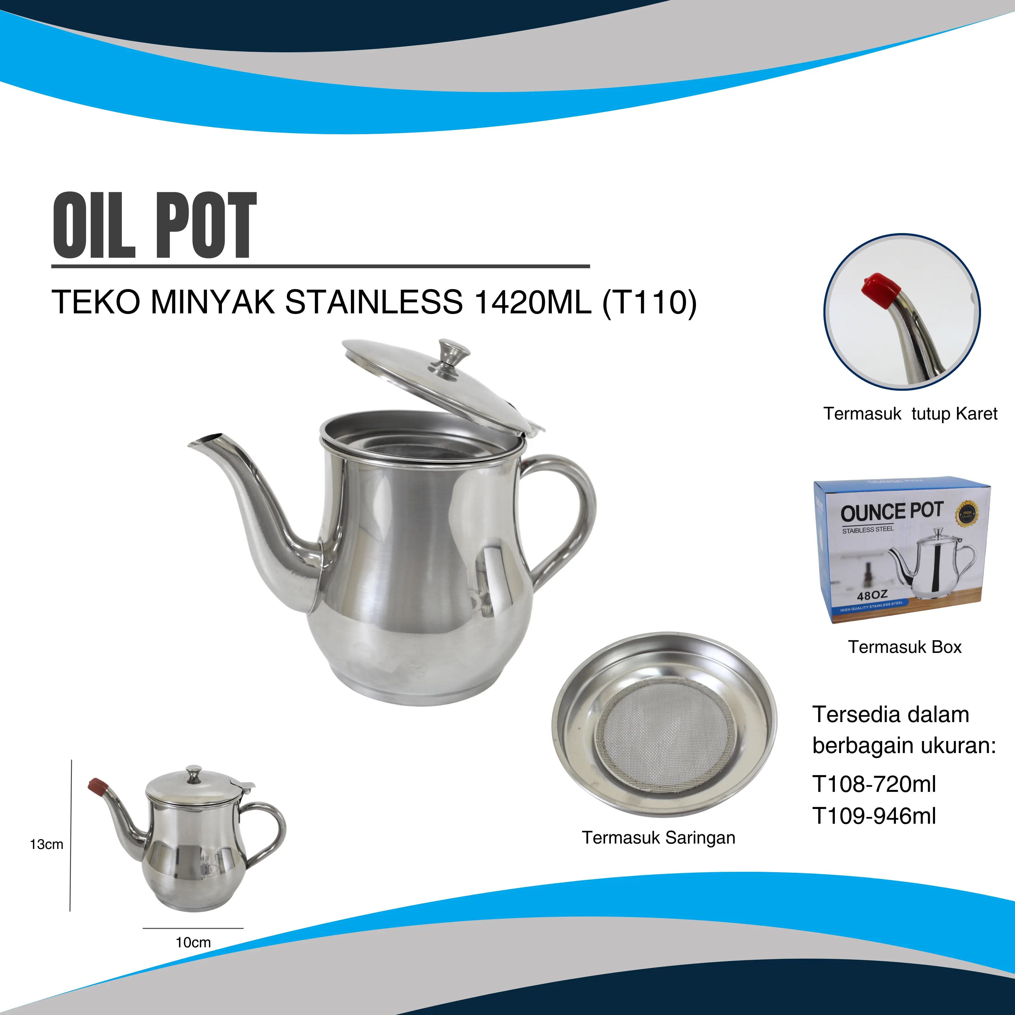 Pot Minyak Teko Stainless Steel Berkualitas Oil Pot dengan 3 Kapasitas