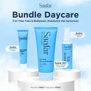 Saafar | Bundle Daycare | Sabun 3in1 (Hair,Face,Body) + Deodeorant Spray + Sunscreen | Skincare Haji & Umroh | Tanpa Parfum & Alcohol