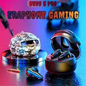 BUDS 5 PRO Earphone Gaming Terbaru, Desain Helm Eksklusif Global, Efek Lampu Keren, Suara Stereo HiFi, Tahan Air IPX5, Mikrofon Built-in, Peredam Bising ENC, Kontrol Sentuh, Cocok untuk iPhone dan Android