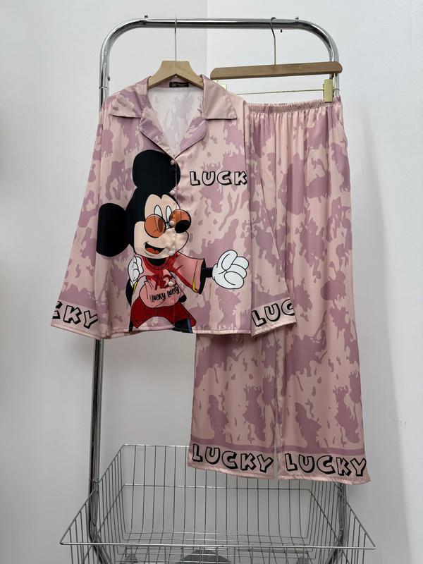 Đồ Bộ Pijama Nữ Lụa Latin Tơ Tằm, Thoáng Mát, Tay Ngắn Và Tay Dài Quần Dài, Họa Tiết Chuột Loang Hồng [Size 45-60kg và 61-75kg], Có Bigsize Nhung Women