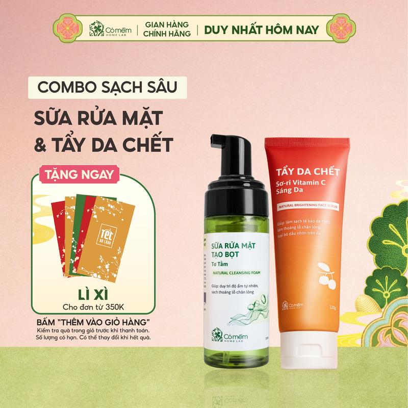  Combo Làm Sạch Da Loại Bỏ Tế Bào Chết Gồm Bọt Rửa Mặt Và Tẩy Da Chết Sơ-Ri Vitamin C Cỏ Mềm - Quà tặng 20 10 Ý Nghĩa Thiết Thực 