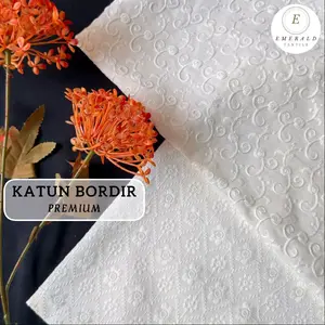 SETENGAH METER Kain Katun Bordir Motif Bahan Dress, Blus, Outer, Mukena, Rok, Gamis - Broken White ( MINIMAL ORDER 1 METER )