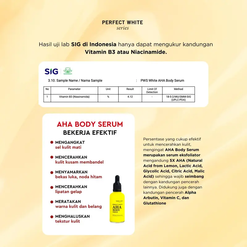 [AFF] [4PCS] PERFECT WHITE AHA Body Serum 50ml + AHA Kojic Brightening Body Lotion 100ml + AHA Kojic Brightening Body Wash + Free 1pcs Sachet Snow White | Paket Perawatan Kulit Mencerahkan Badan Sabun Whitening Pencerah Noda Hitam Tubuh Niacinamide 2
