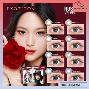 Softlens Russian Velvet Normal & Minus (-0.50 SD -6.00) Made In Korea Free Lenscase Dia 14.5MM By Exoticon / Natural Soflens Grey Black Blue Brown Magister Mystic Eyes Dubai