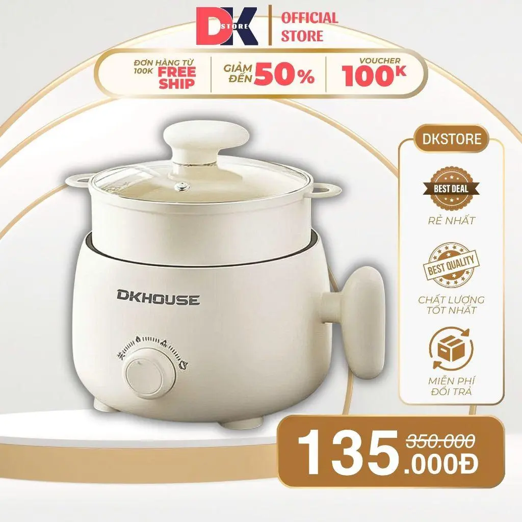 Nồi Lẩu Điện 2 Lít, Nồi Lẩu Hấp 2 Tầng Đa Năng Thiết Kế Mới 2026, Tặng Kèm Vỉ Hấp Siêu Bền