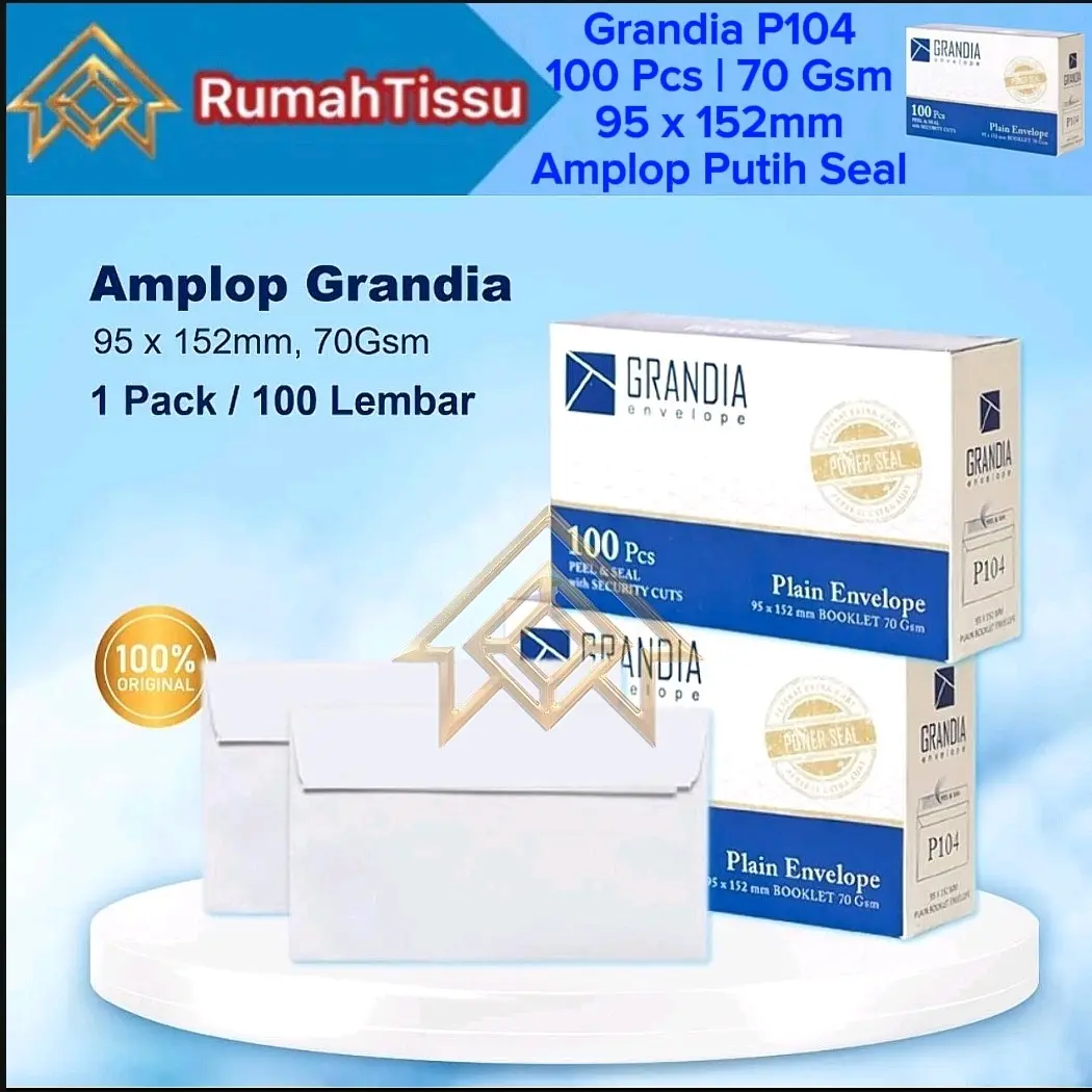Amplop Grandia 104 Putih Polos Isi 100 Lembar 95 x 152mm 70 Gsm Seal Murah