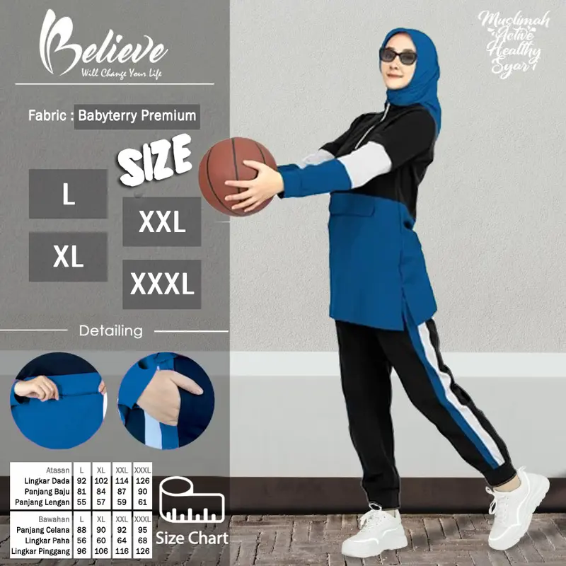 RV SET Setelan Kaos Celana Olahraga Muslimah Training Senam Wanita Lengan Panjang Jumbo Big Size L XL XXL XXXL / SAKA baju celana muslim panjang sport sporty polos 0