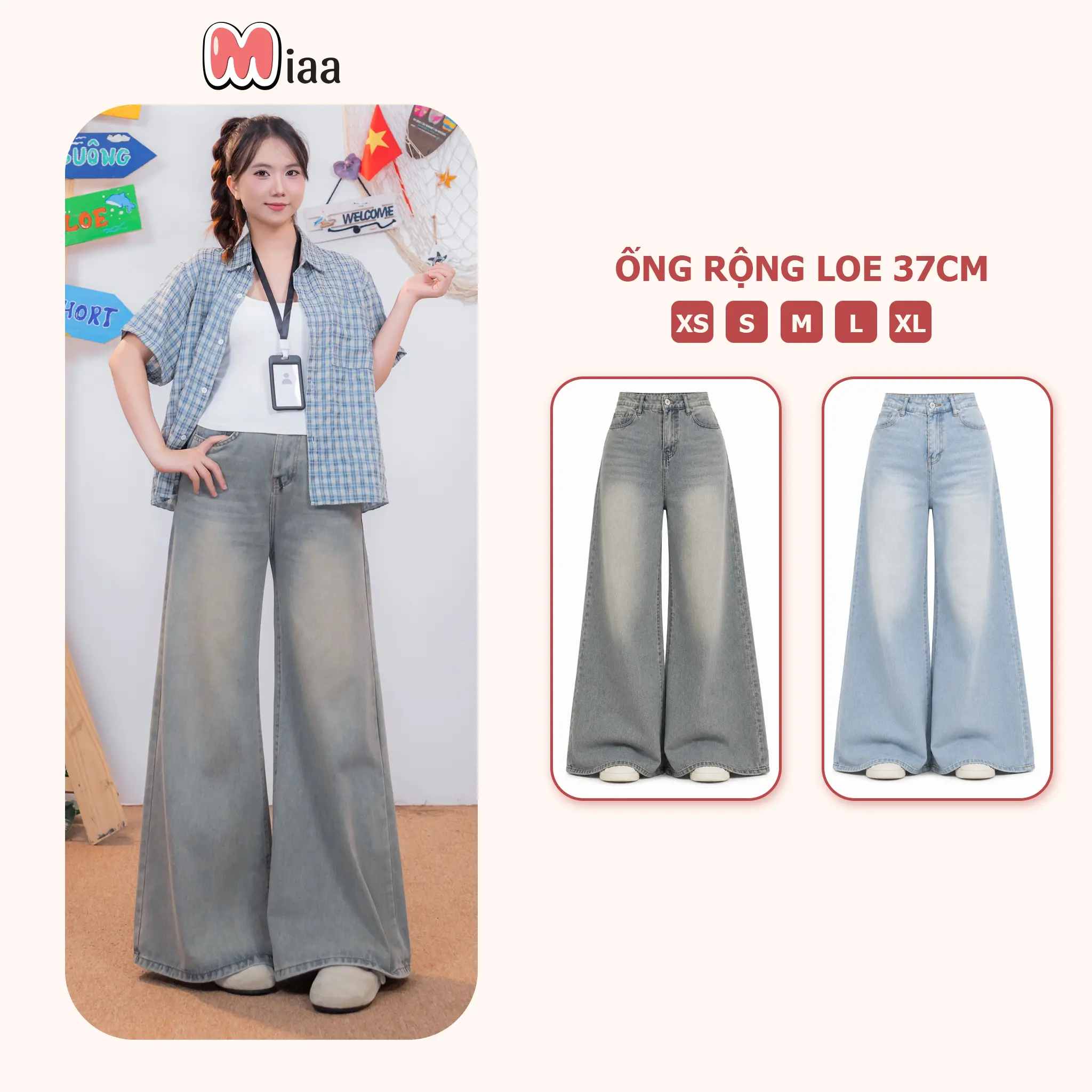 [MIAA] Quần Jean Nữ Ống Rộng Loe 37cm - Màu Retro Xanh Nhạt, Xanh Xám - Chất Vải Jeans Mềm - Quần Ống Rộng - Mã ONG37