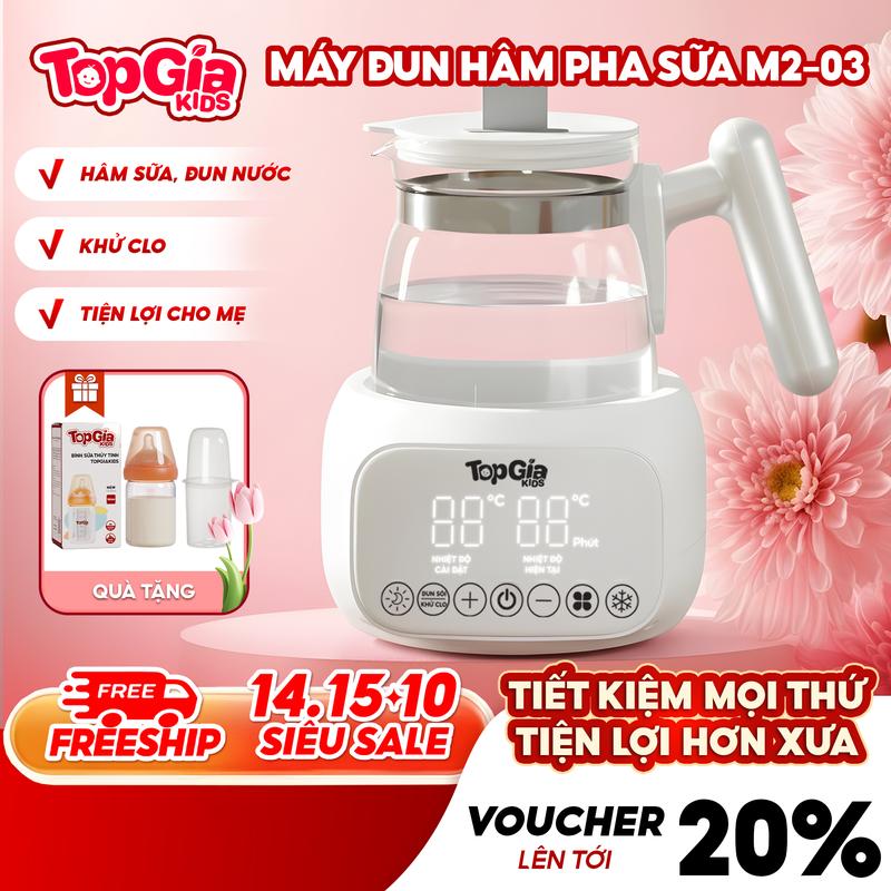 [MUA 1 NHẬN 3- TẶNG BÌNH] Máy đun nước, hâm pha sữa M2-03 TOPGIAKIDS tự động điều chỉnh giữ nhiệt thông minh thay thế Ấm Siêu Tốc - Bảo hành 3 năm Ấm Đun Đun Siêu Tốc