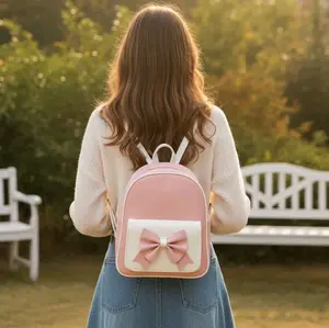 ZEVANYA Tas Ransel Wanita Mini Fashion Korean Style Bahan Sintetis Kulit Backpack Cewe dengan Desain Pita Cantik Cewek