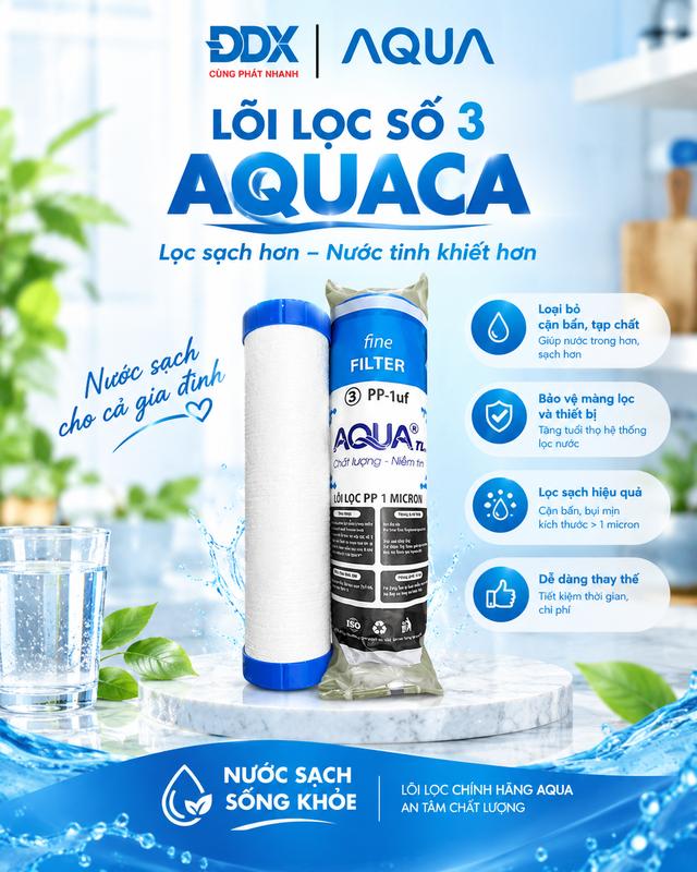 Lõi lọc PP 10" vằn Aqua | Lõi lọc số 3 aqua tinh giữ cặn mịn, tăng hiệu quả lọc, độ bền cao