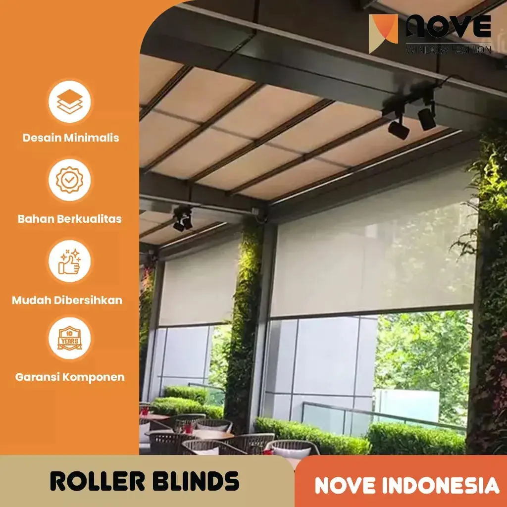 Nove ROLLER BLIND SUNSCREEN OUTDOOR - TIRAI GULUNG Outdoor - Anti Air Tahan Panas Matahari