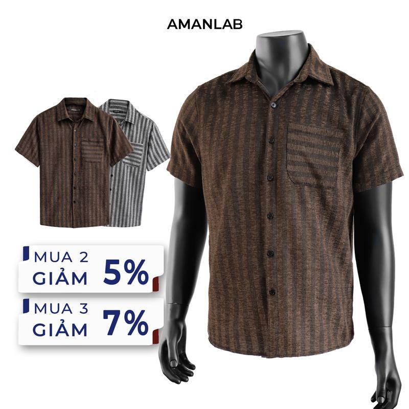 Áo sơ mi nam ngắn tay kiểu sọc dọc, vải cotton chống nhăn, form regular MONO luxury