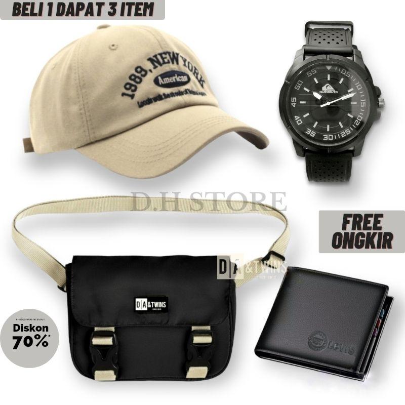 New Arival 4 in 1 Tas Salempang pria Paket Bundling 4 in 1 sling bag pria gratis jam topi dan dompet 0