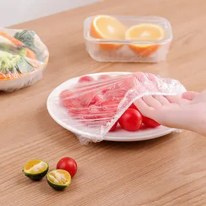 100 Pcs Plastik Pelindung Makanan Food Grade Penutup Makanan Plastik Karet Shower Cap Penutup Kepala Hemat dan Fleksibel untuk Rumah Tangga atau Restoran