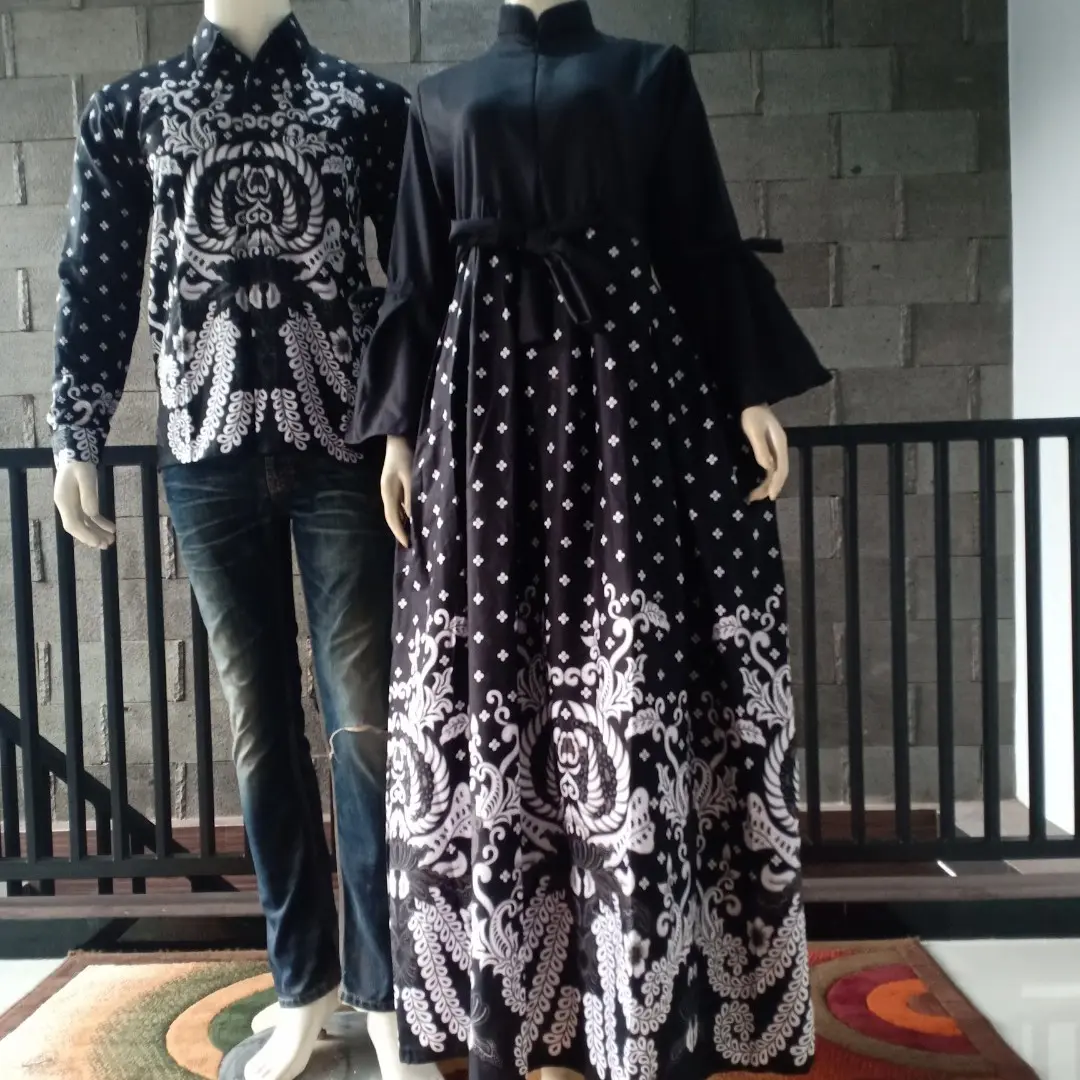 COUPLE GAMIS ALL SIZE KEMEJA LENGAN PANJANG MOTIF SILVER BALOTELLI HITAM