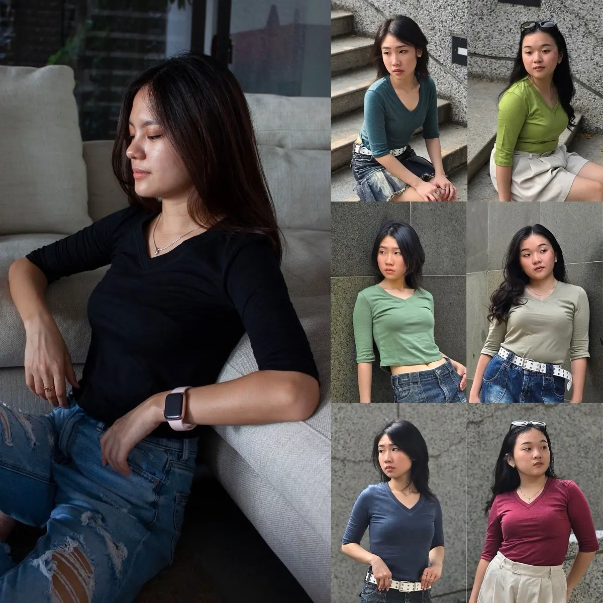 Lexy Fashion - Nana V Neck Crop Top T-shirt Polos Wanita Murah Atasan Semi Santai Nyaman Rayon Spandex