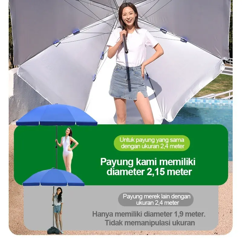 Tenda Payung Event Pantai Cafe 240 cm Dua Lapis Dobel Jari Jumbo Anti UV Anti Angin 4