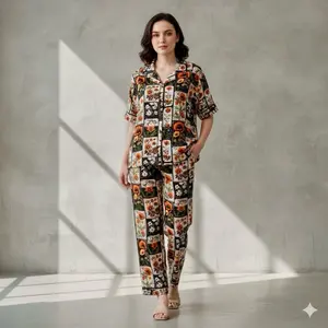 Setelan celana panjang Lengan pendek Baju Nyaman Rayon Tebal Viscose Motif Dewasa Katun Setelan celana panjang Lengan pendek Baju Nyaman Rayon Tebal Viscose Motif Dewasa Katun