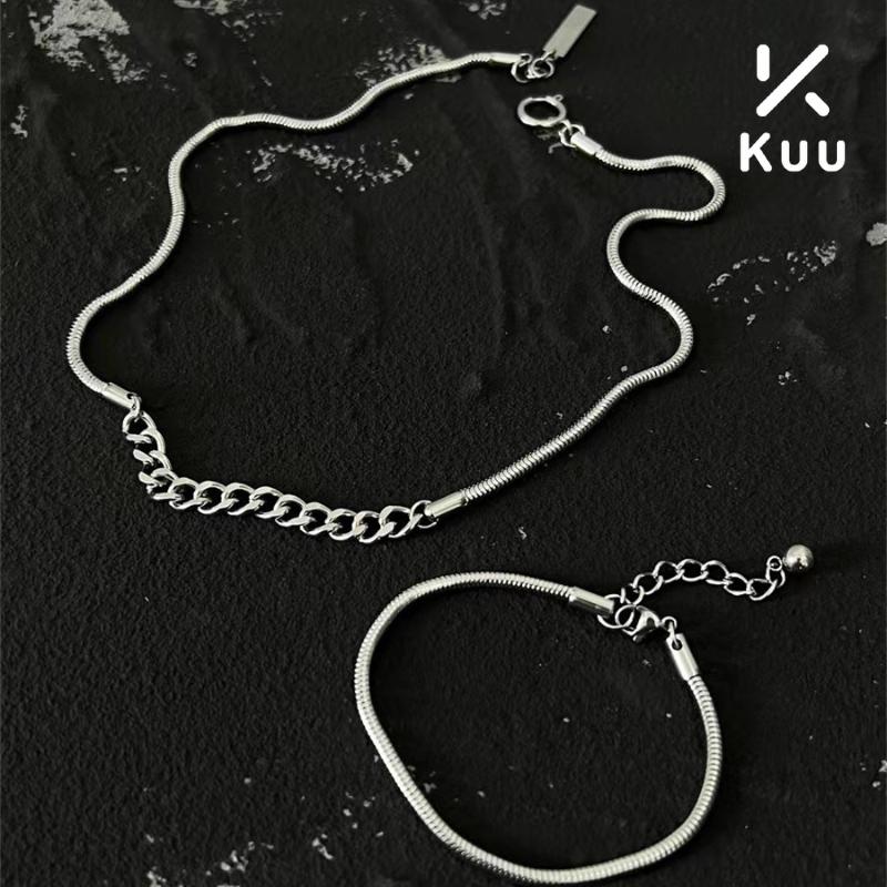 Bộ Đôi Vòng Cổ Lyz Vòng Tay Conjun To chất liệu bạc titan không gỉ thiết kế thời trang Kuu Clothes - Vòng Cổ Lyz + Vòng Tay Conjun