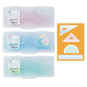 (4 Pcs) Paket Penggaris Matematika Busur Siku Mistar JOYKO RL-PS3 Math Set Ruler Tebal Bening Warna Warni