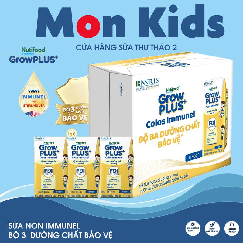 Thùng 24 hộp sữa bột pha sẵn GrowPLUS+ Colos Immunel 110ml ít ngọt