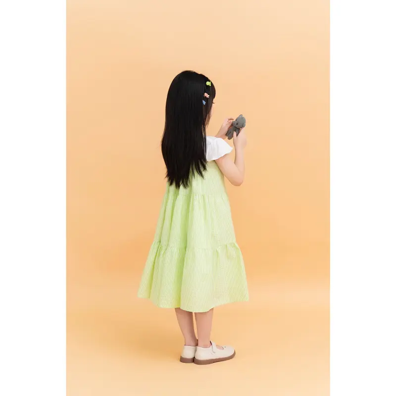 LEAH - Lillian dress - Đầm thiết kế LEAH hai dây xoè 3 tầng rút nhúm thô kẻ cotton cho bé từ 3,4,5,6,7,8,9,10 tuổi 6