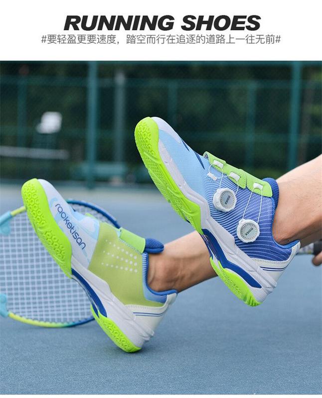 Product Introduction of 36-46 Professional Badminton Shoes for Men Double Rotating Buckle Tennis Shoes Wear-resistant Non-slip Table Tennis Shoes Couple's Training and Competition Sneakers Plus Size 26