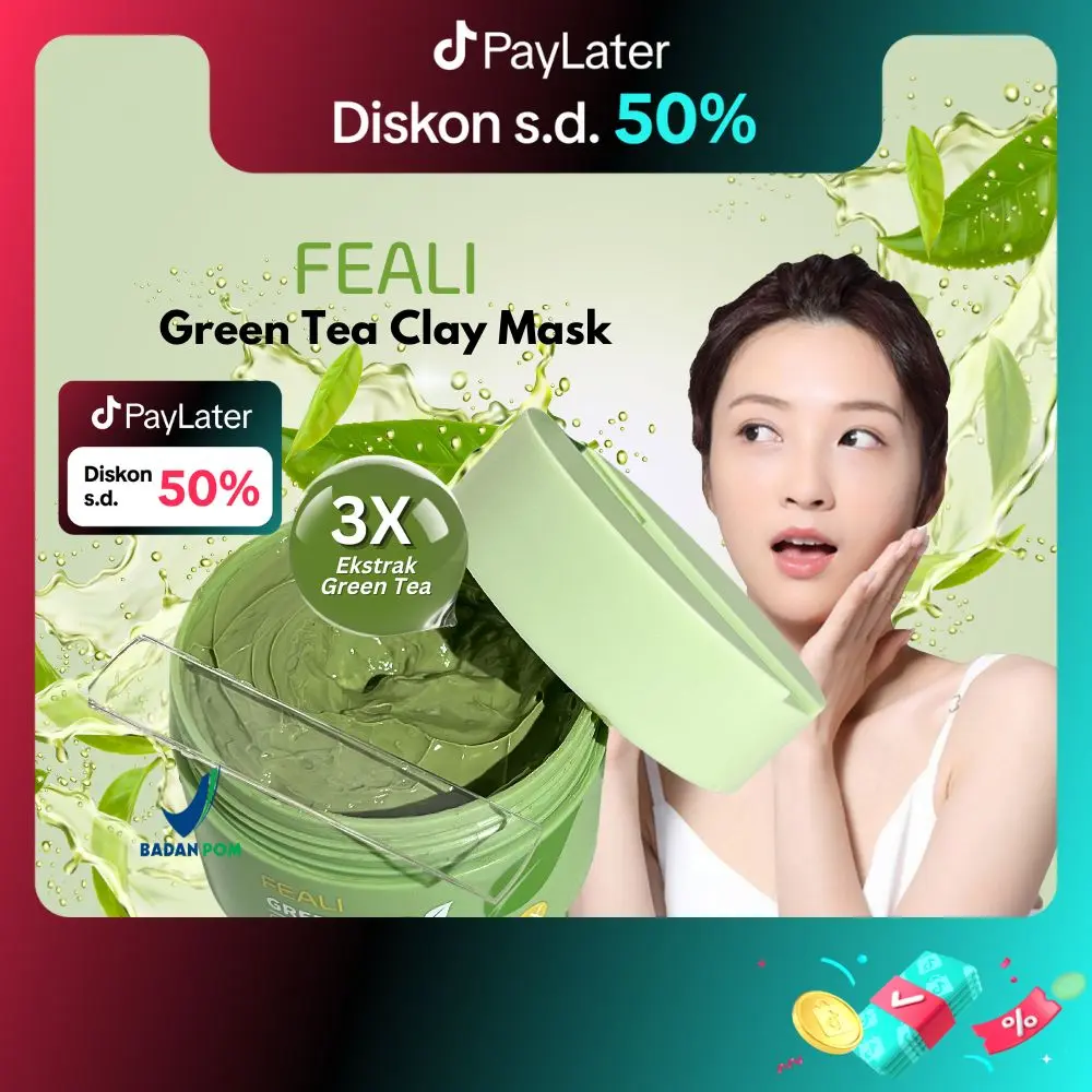 [BPOM] FEALI Green Tea Clay Masker Wajah Pore Clean Mask - 100gr Hijau Komedo Mengelupas Muka Pembersihan Perawatan