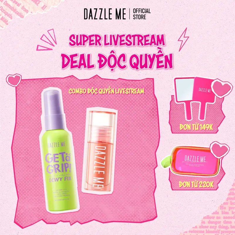 [SUPER LIVESTREAM - Deal Thuyền Rẽ G.I.Á] DAZZLE ME xịt khóa makeup + kem má hồng Trang Điểm Cosmetic Mỹ Phẩm Nữ 1