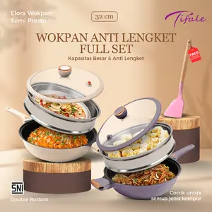 Tifale Elora Pan Series – Wokpan Semi Presto 32cm + Pengukus Stainless + FREE Spatula