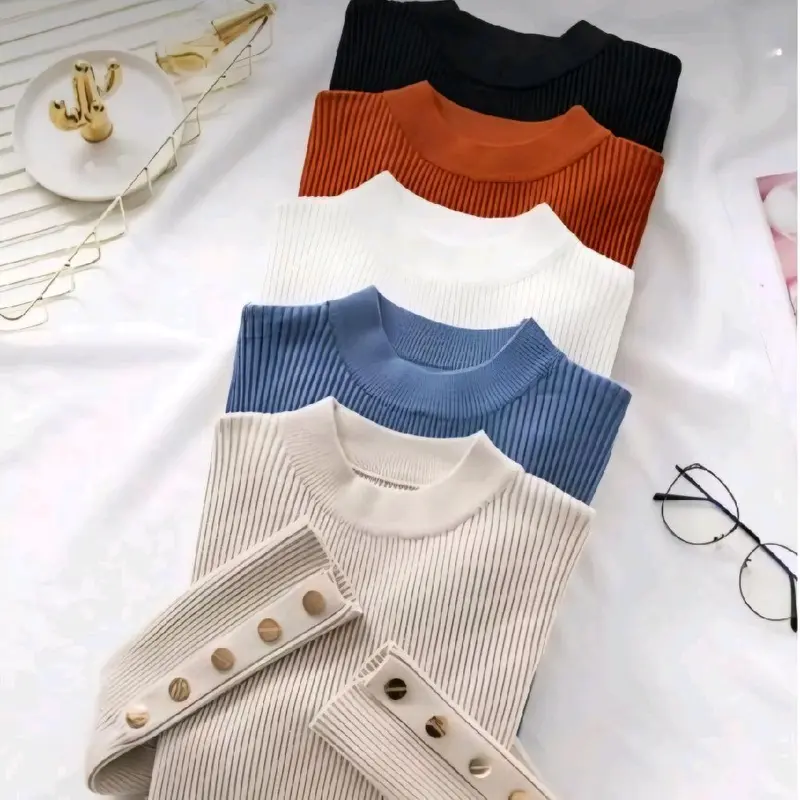 ATASAN BAJU RAJUT WANITA lengan kancing Baju Rajut Wanita Kaos Import wanita lengan panjang 1
