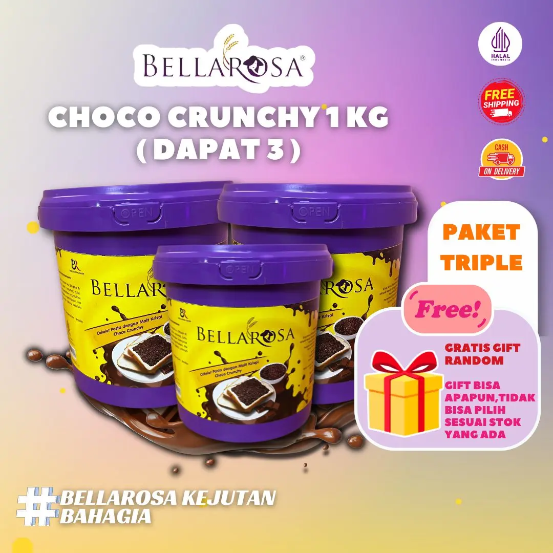 [PAKET TRIPLE] BELLAROSA Selai Choco Pasta Crunchy Malt Krispi @1 kg per Jar x 3 Total 3KG
