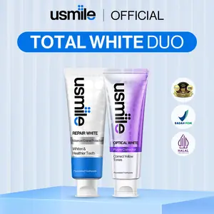 [Total White Duo] usmile Pasta Gigi Optical White 100gr + Pasta Gigi Repair White 100gr | Purple Whitening Tooth Paste | Menetralisir Noda Kuning Pada Gigi | Memutihkan & Mencerahkan | Triple Enzyme Whitening | Sensasi Dingin Segar