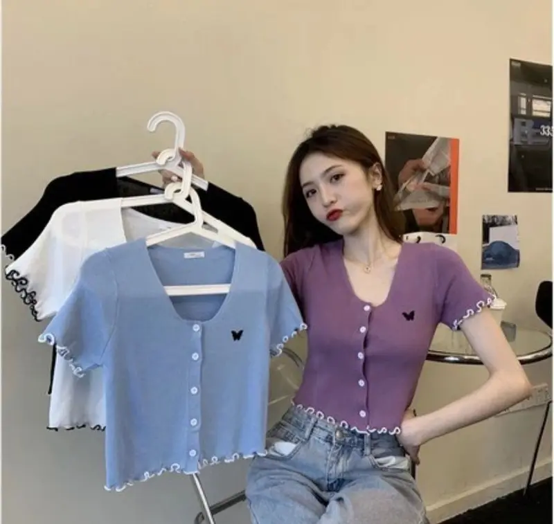Kaos crop premium top butterfly atasan crop wanita -fashionstyle 0