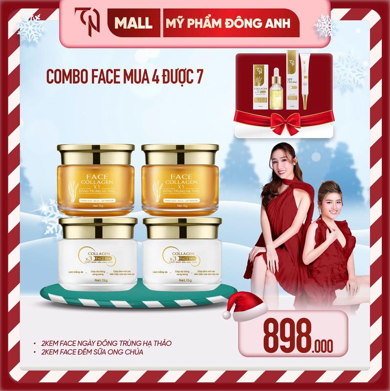 TẶNG 1 SERUM 1 CHỐNG NẮNG COMBO 2 KEM NGÀY 2 KEM ĐÊM FACE NGÀY ĐÔNG TRÙNG HẠ THẢO FACE ĐÊM SỮA ÔNG CHÚA CHỐNG NẮNG NỌC ONG SPF 50++. HỖ TRỢ DƯỠNG DA MỜ THÂM NÁM SẠM MỸ PHẨM ĐÔNG A