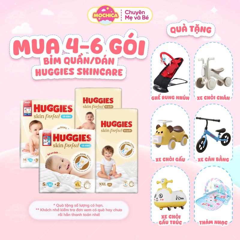 [4-5 GÓI KÈM QUÀ] Tã Dán Huggies Skin Perfect với 2 vùng thấm giảm kích ứng da