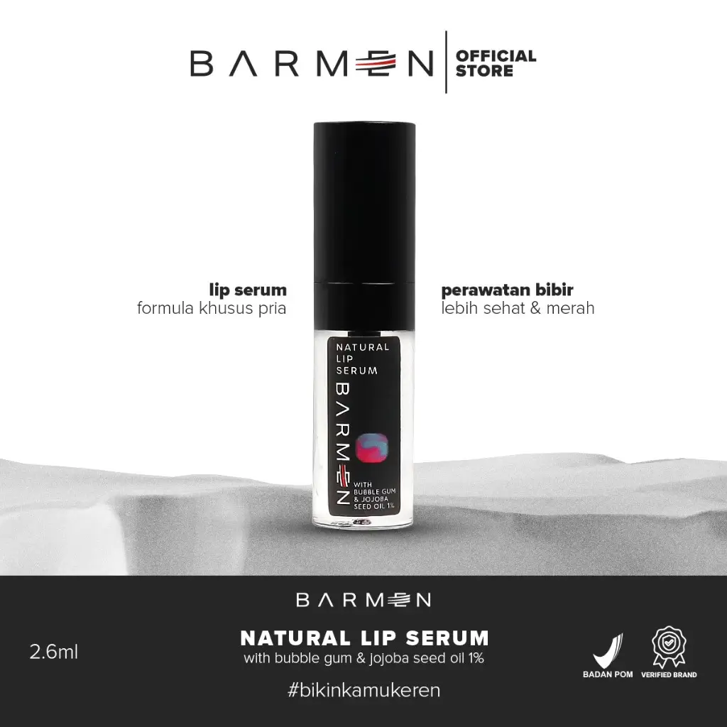 BARMEN Natural Lip Serum With Bubble Gum 2,6 ml - Perawatan Bibir Pria Untuk Bibir Hitam Kering dan Pecah - Pecah