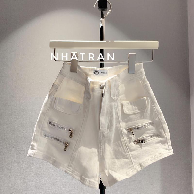 LIVE PHOM ÔM CO DÃN - Quần short jean nữ phom ôm cạp cao chất Denim Pants Women 4 khóa kéo AH-589