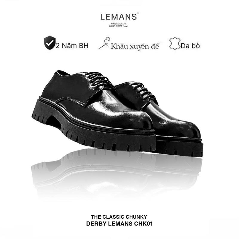 Giày nam THE CLASSIC CHUNKY DERBY da bò cao cấp Chunky Derby LeMans CHK01, đế chunky 5cm Bảo hành 24 tháng