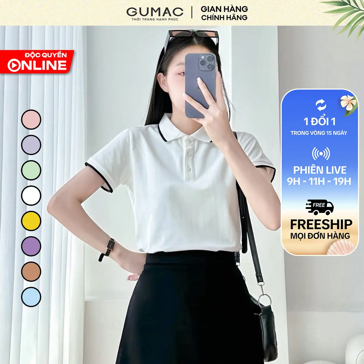 GUMAC - Áo polo phối bo sọc PLE03028 - LPLE0510 Nữ Top Women Thun Cotton Áo Thun Voi thông thường trẻ trung Polo Shirts