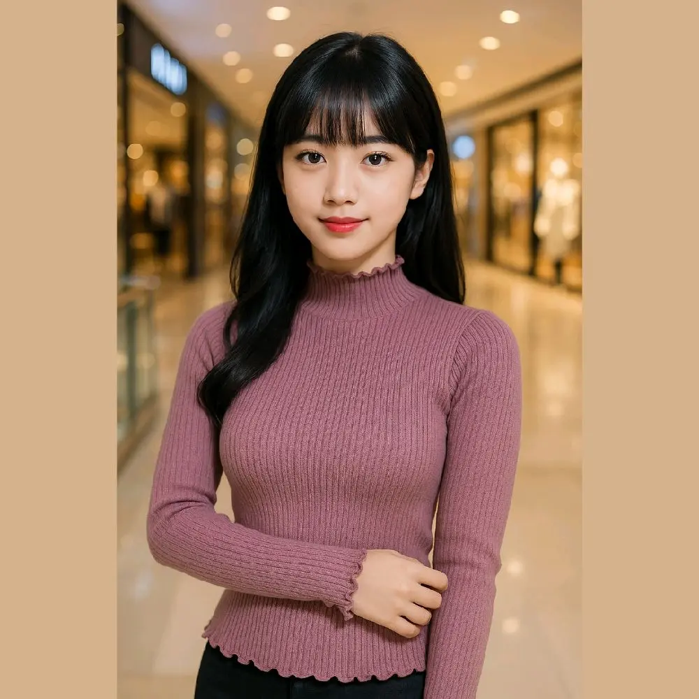 ASCBDG Baju Atasan Nazwa Curly dikerah, Tangan dan Bawah Baju ,Bahan Premium Nyaman Banget, rajut Cantik Fit Lembut Knitwear Top Panjang