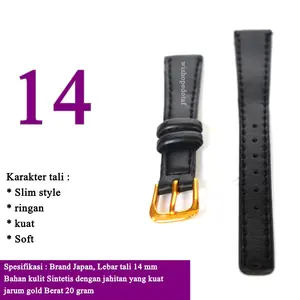 Japan Tali Jam Tangan Kulit Soft Jahit Glossy Lebar 14 mm Slim Style Ringan Kuat Soft
