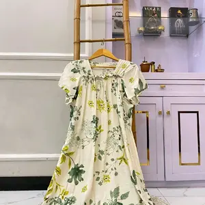 Daster Kerut Dada Fuji JULIA Daster Wanita Panjang Selutut Daster Tidur Busui  Ibu Bumil Katun Lengan Lonceng Dress Rayon Motif hits