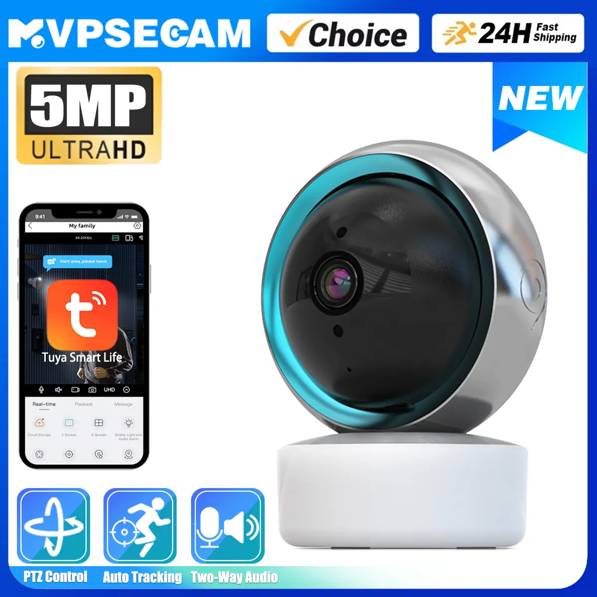 5MP WiFi Camera Tuya Smart Home Indoor Wireless IP Surveillance Camera AI Detect Automatic Tracking Security Baby Monitor